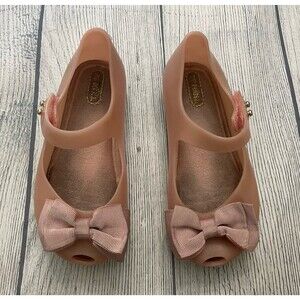 Pale Pink Ribbon Bow Mini Melissa Little Girl Toddler Sandals Shoes, Size 9